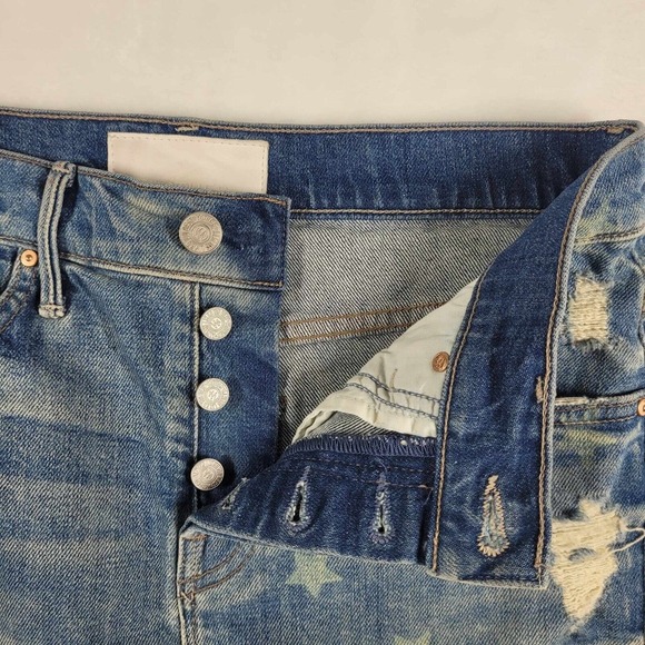 MOTHER Superior Vagabond Mini Fray Skirt Women Size 25 Blue‎ Denim USA Print - Picture 7 of 12